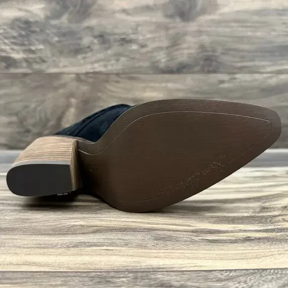 NIB SAM EDELMAN Alison 8M Suede Pointed Toe Stacked Block Heel Mule Black - Picture 9 of 11